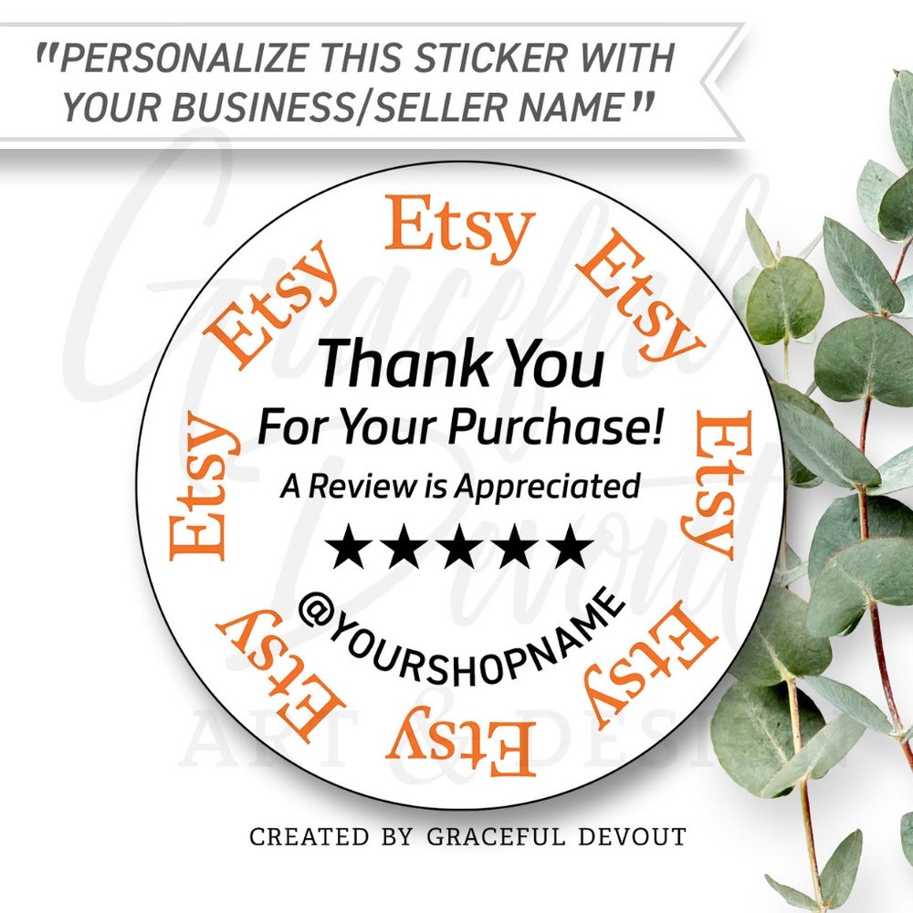 Etsy- 2" (inches) Thank You Round Sticker- 2" (inches) (48ct.) Stickers